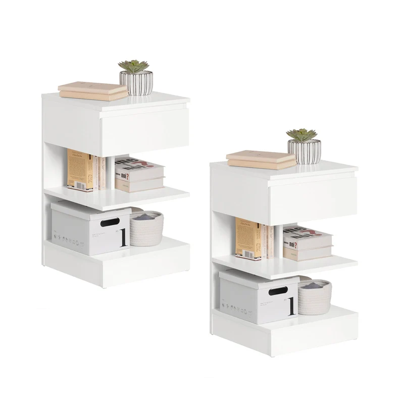 SoBuy | Nachttisch | Fürs Schlafzimmer | Beistelltisch | Kommode Weiß | FBT49-Wx2