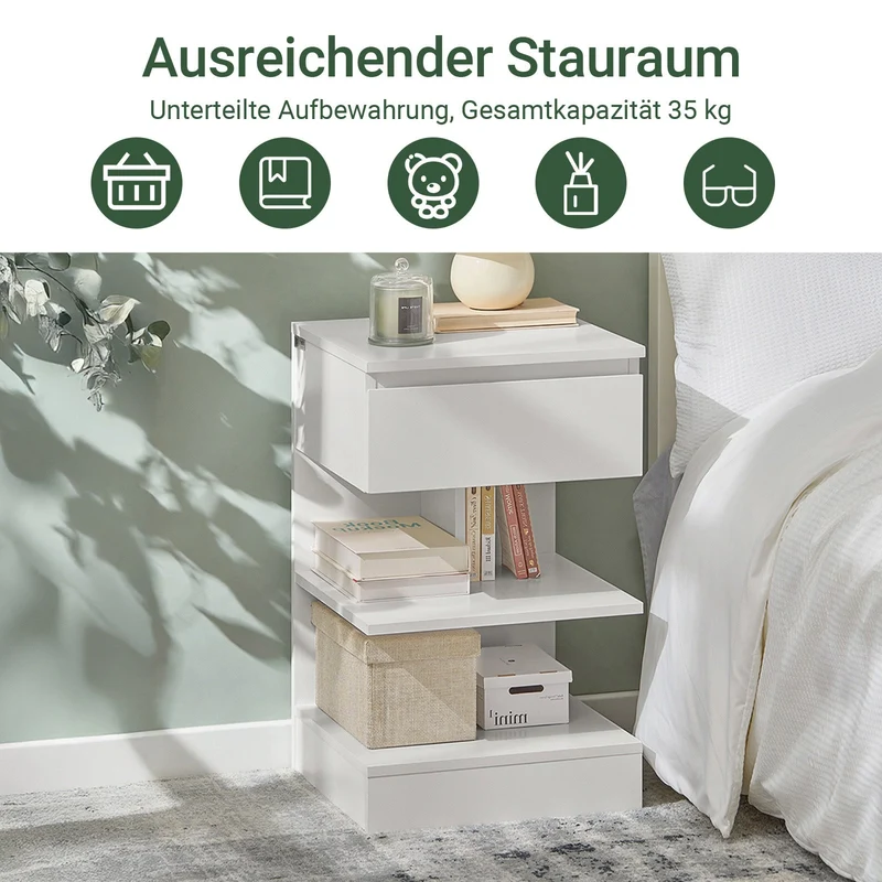 SoBuy | Nachttisch | Fürs Schlafzimmer | Beistelltisch | Kommode Weiß | FBT49-Wx2