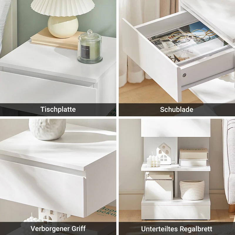 SoBuy | Nachttisch | Fürs Schlafzimmer | Beistelltisch | Kommode Weiß | FBT49-Wx2