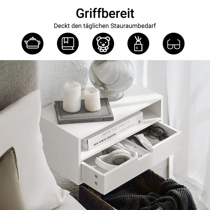 SoBuy | 2er Set Nachttisch | Nachtregal | Schweberegal | Wandschrank | NKD03-Wx2
