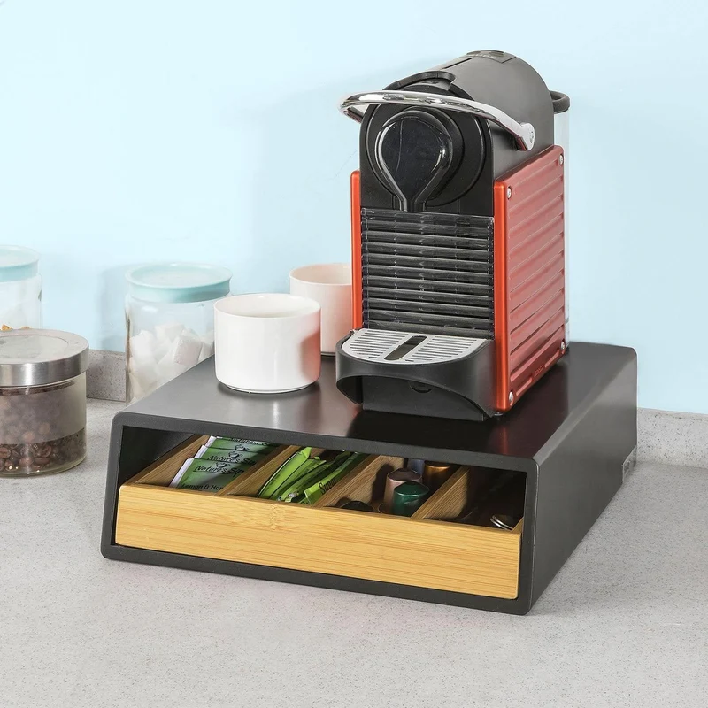 SoBuy FRG280-SCH Bambusowy Organizer na Kapsułki do Kawy, Szuflada 32 szt. do Nespresso & Dolce Gusto