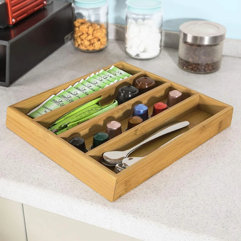 SoBuy FRG280-SCH Bambusowy Organizer na Kapsułki do Kawy, Szuflada 32 szt. do Nespresso & Dolce Gusto