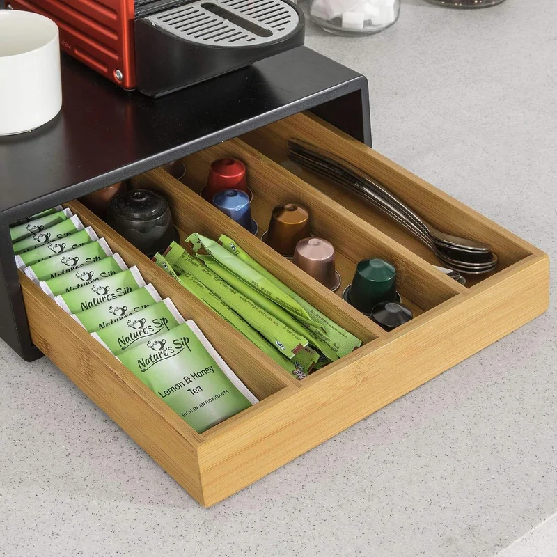 SoBuy FRG280-SCH Bambusowy Organizer na Kapsułki do Kawy, Szuflada 32 szt. do Nespresso & Dolce Gusto