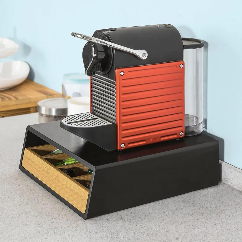 SoBuy FRG280-SCH Bambusowy Organizer na Kapsułki do Kawy, Szuflada 32 szt. do Nespresso & Dolce Gusto