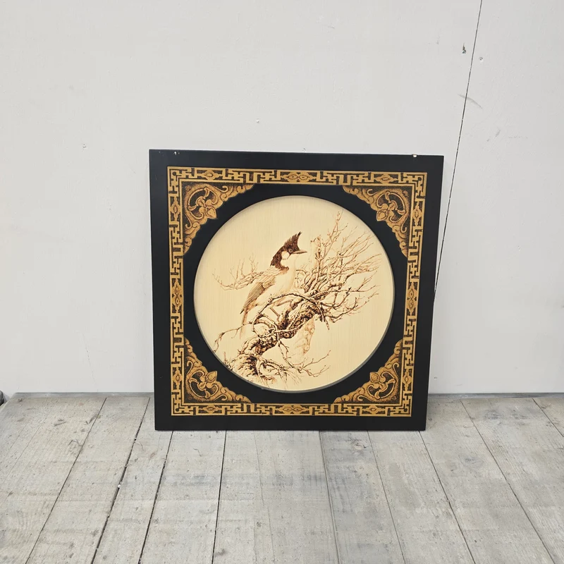 Wandbilld Quadratisch 60x60 Schwarz Gold Asiatischer Stil Vogel Deko
