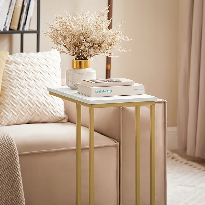 SoBuy | Beistelltisch | Pflegetisch mit goldenem Metallgestell | Couchtisch Sofa | FBT87-G