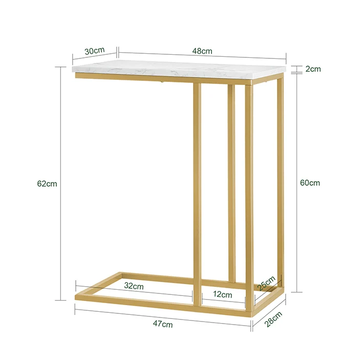 SoBuy | Beistelltisch | Pflegetisch mit goldenem Metallgestell | Couchtisch Sofa | FBT87-G