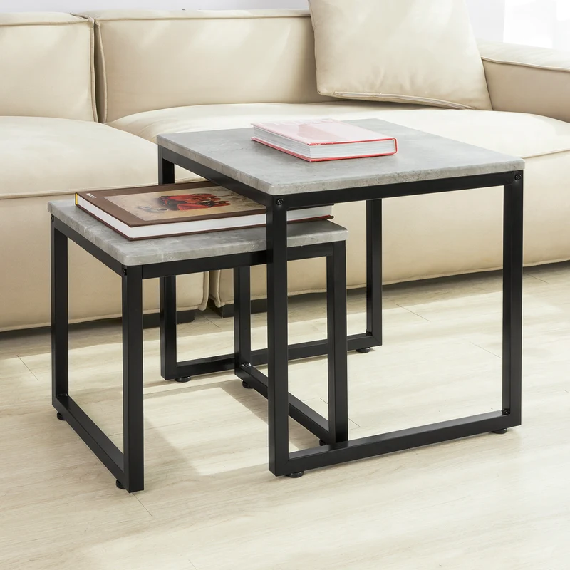 SoBuy | 2 Satztische | Sofatisch | Couchtisch grau | FBT42-HG