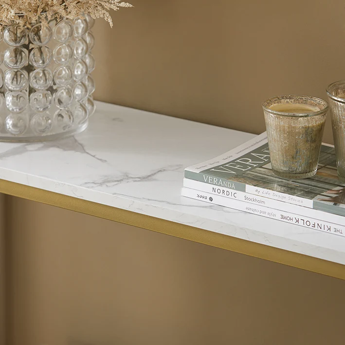 SoBuy | Konsolentisch mit goldenem Metallrahmen | Flurtisch | Sideboard | FSB29-G