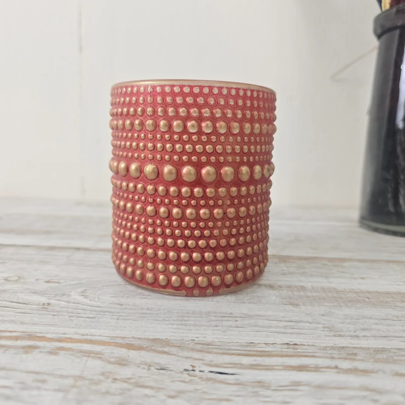 Countryfield Teelichthalter Nelle 10 cm Glas Rot Gold Muster Deko
