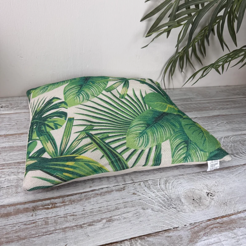 Zierkissen 45x45cm Tropische Blätter Grün Beige Mit Reißverschluss Kissen Deko