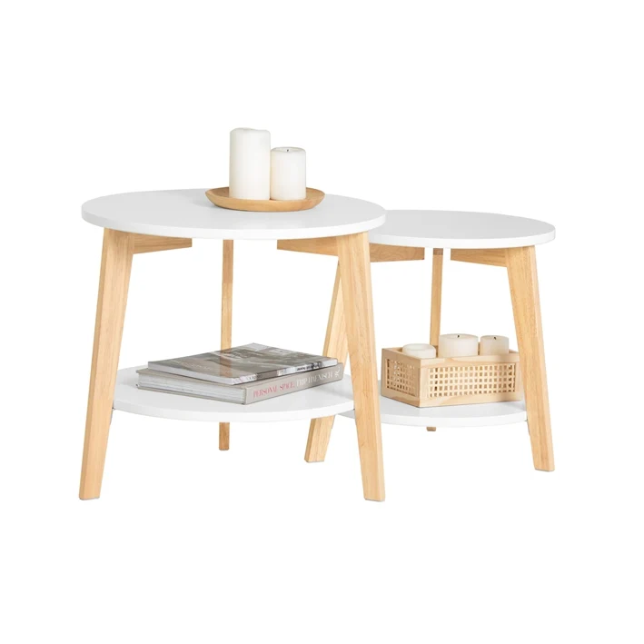 SoBuy | 2er teilig Beistelltisch | Satztisch | Kautschukholz | Weiß | FBT75-W