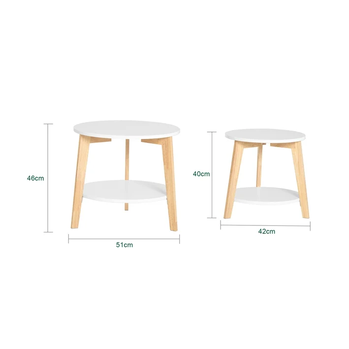 SoBuy | 2er teilig Beistelltisch | Satztisch | Kautschukholz | Weiß | FBT75-W