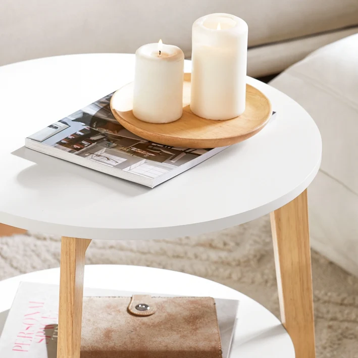 SoBuy | 2er teilig Beistelltisch | Satztisch | Kautschukholz | Weiß | FBT75-W