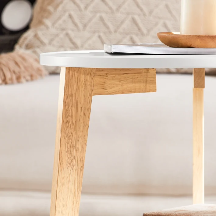 SoBuy | 2er teilig Beistelltisch | Satztisch | Kautschukholz | Weiß | FBT75-W