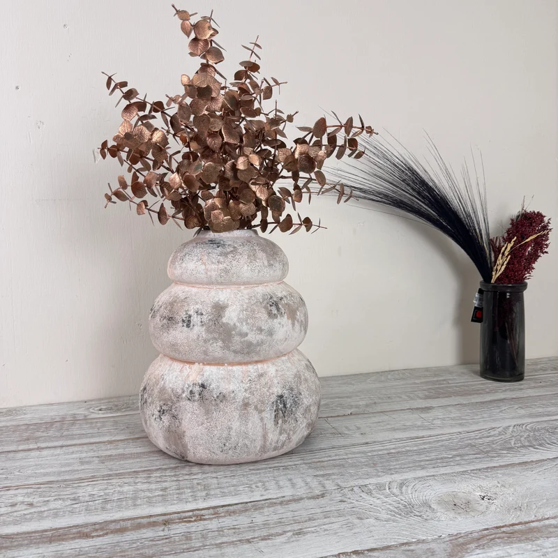 PTMD Topf Bulby 31cm Rund Look Vintage Weiß Beige Vase Deko