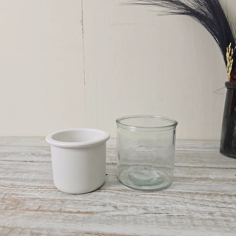 Übertopf Blumentopf Malga 12,5cm Mit Glasbehälter Weiß Glas Deko