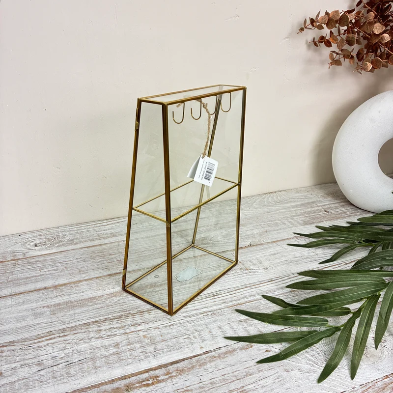 Schmuckschrank 31cm Messing Glas Schmuckvitrine Gold Kettenständer Deko