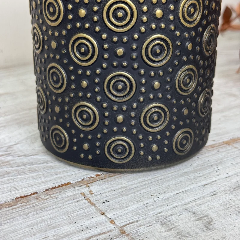 Countryfield Teelichthalter Hailey Windlicht Schwarz Gold Muster Deko
