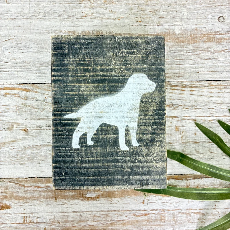 Dekorativer Block 15cm Holz Hund Schwarz Weiß Deko Holzblock
