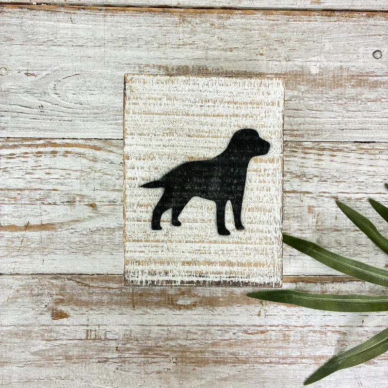 Dekorativer Block 15cm Holz Hund Weiß Schwarz Deko Holzblock