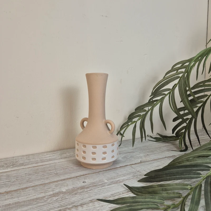 Boltze Home Cimera Vase Rosa/Weiß Keramik Mit Griffen Deko