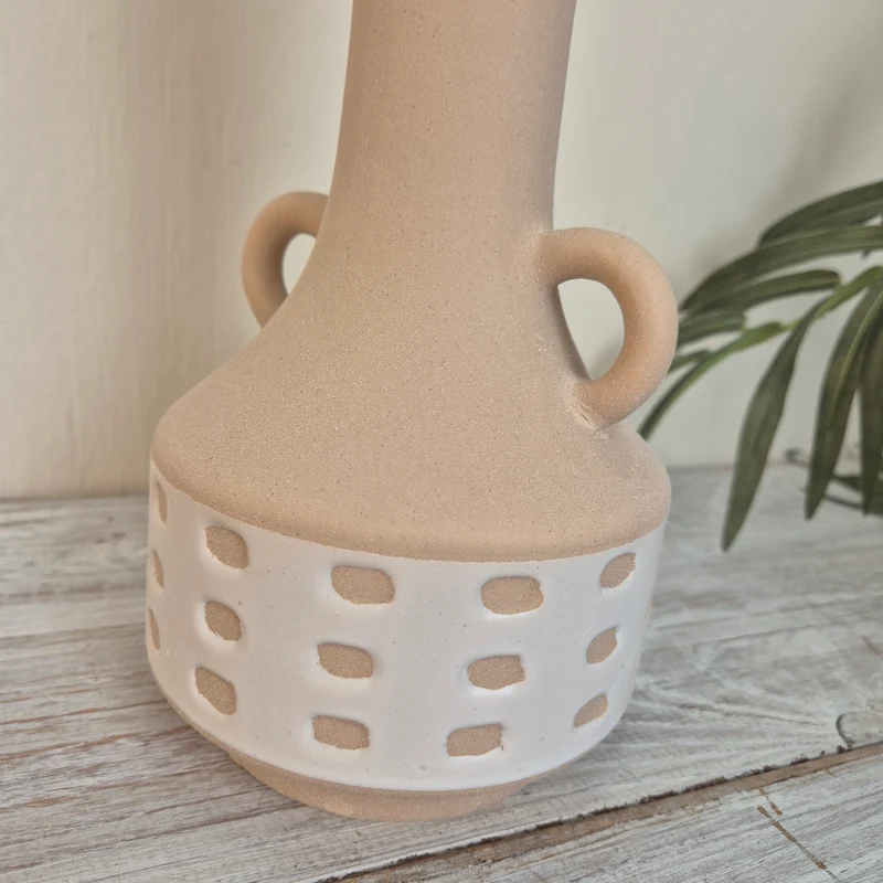 Boltze Home Cimera Vase Rosa/Weiß Keramik Mit Griffen Deko