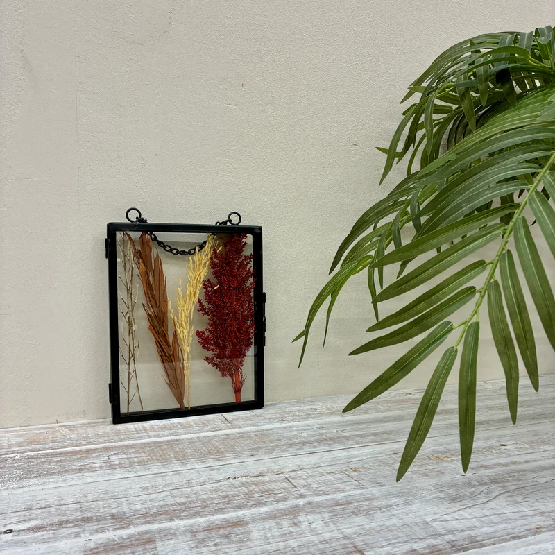 Fotorahmen Getrocknete Blumen Schwarz Rot Metall 20x25cm