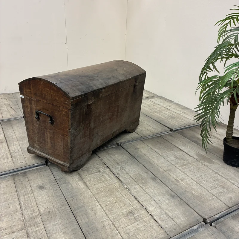 Barocke Runddeckeltruhe Antik Holztruhe 18. Jh. Rustikal Truhe Gebraucht