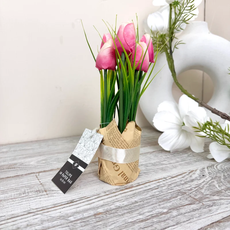 Kunstblumen Tulpen in Geschenkverpackung Deko Pink Frühling