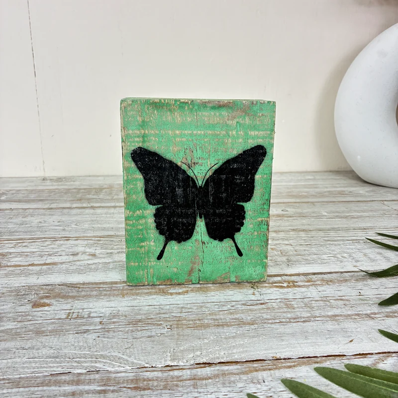 Schmetterling Deko Holzblock Grün Holz Dekoration