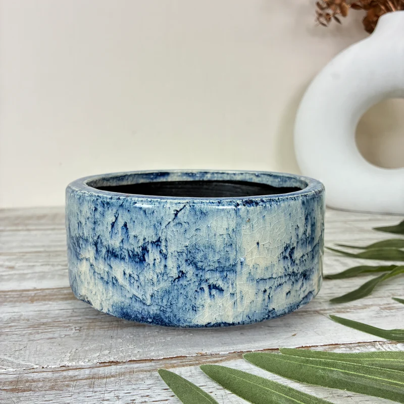 Paju Blumentopf 17cm Mandy Blau Weiß Marmoriert Übertopf Pflanzgefäß Deko