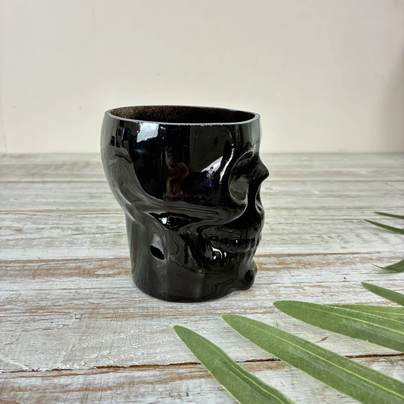 Teelichthalter Totenkopf 10cm Schwarz Keramik Kerzenhalter Deko