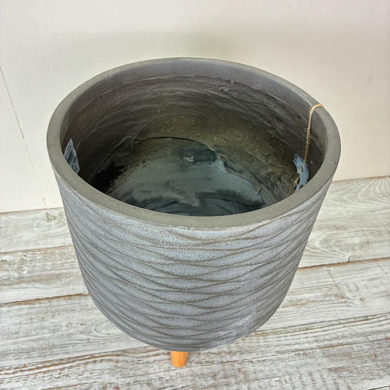 Decoris Blumentopf Groß 38cm Grau Keramik Holz Übertopf Deko