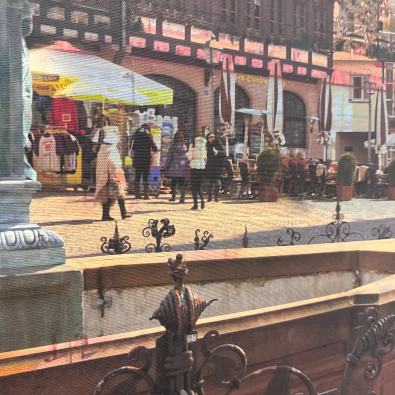 Wandbild 90x90 - Frankfurt Gerechtigkeitsbrunnen Rot - Fotodruck auf Leinwand Gebraucht