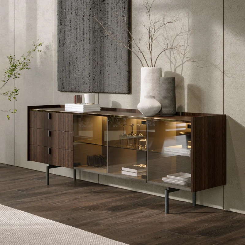 Evanyrouse Colline Glas 4 Türen Sideboard mit Beleuchtung