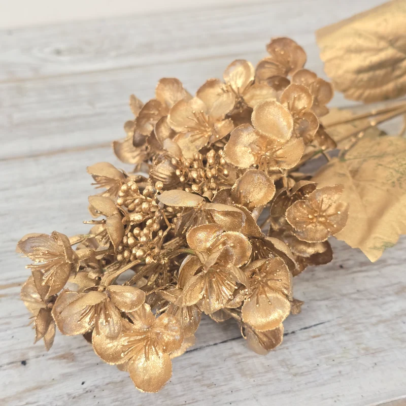 Künstliche Blume Hortensie 88cm Gold Deko