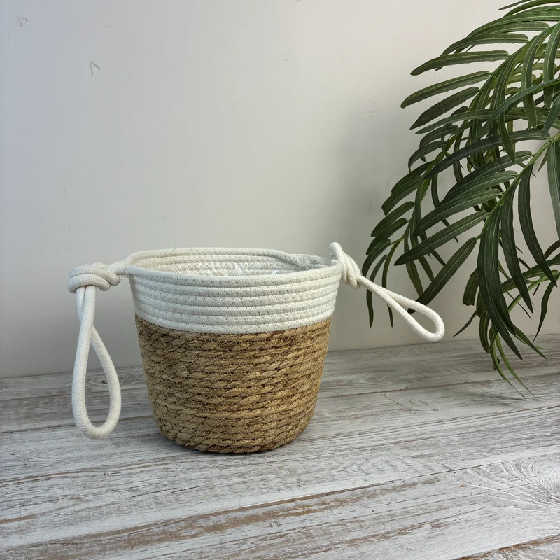 Design Korb Übertopf Seegras Kordel Blumentopf Natur Weiß