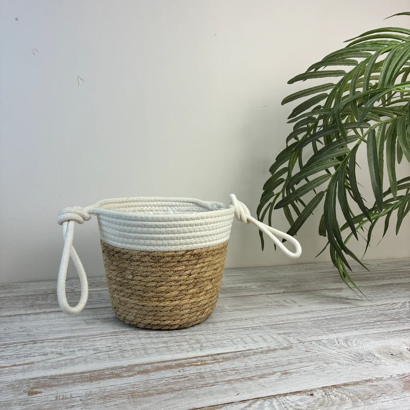 Design Korb Übertopf Seegras Kordel Blumentopf Natur Weiß