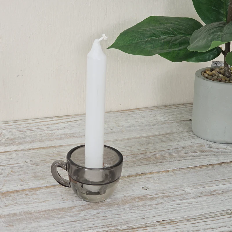 Kerzenhalter Grau 8cm Tassenform Glas Kerzenständer Deko