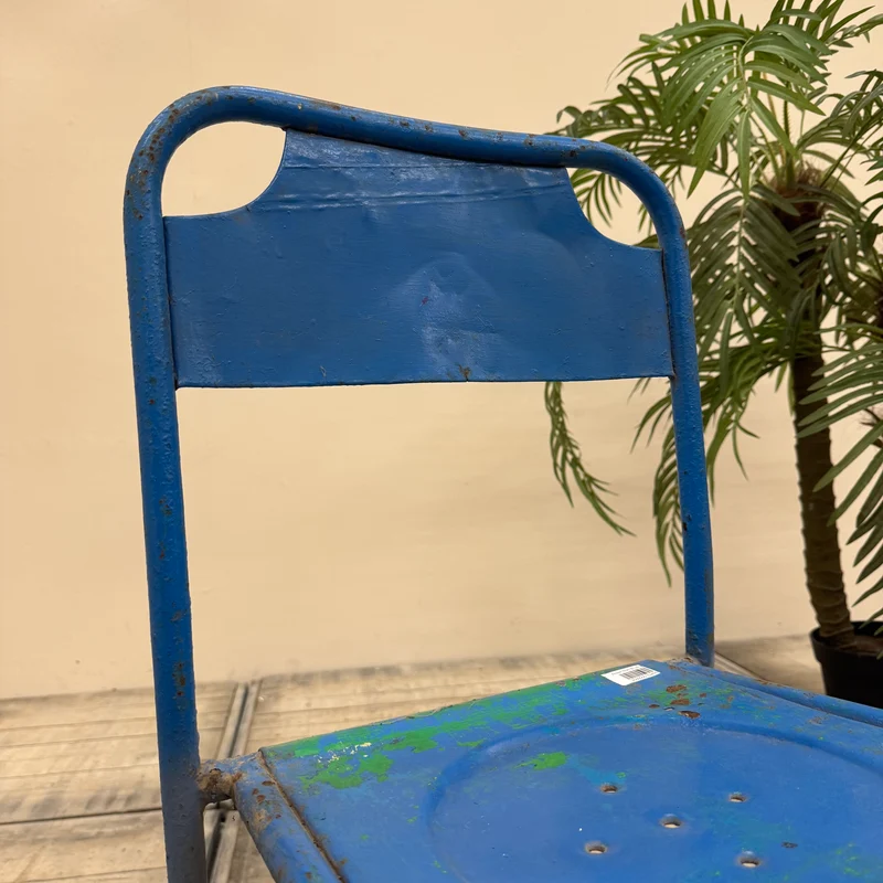 Vintage Stuhl Blau Metall Industrial Shabby Chic Gebraucht