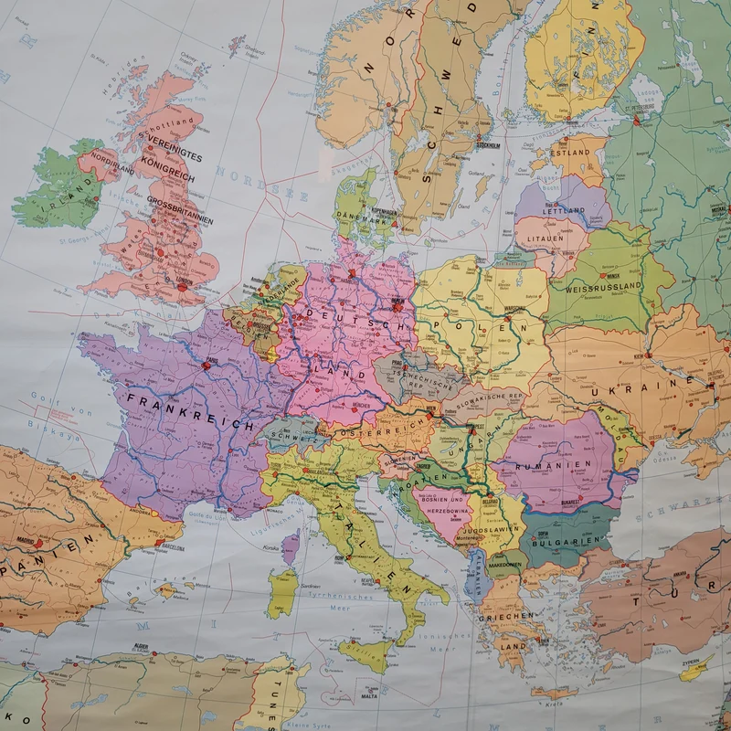 Vintage Schulwandkarte Die Staaten Europas – Lehrtafel Rollbild Wanddeko