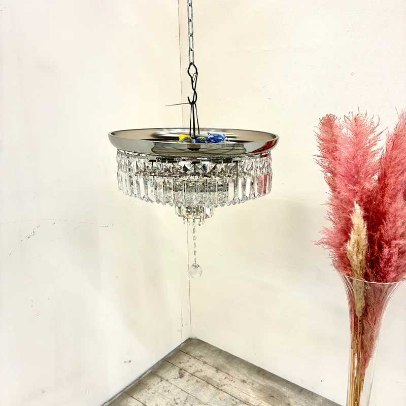 Kronleuchter Deckenlampe Chrom Glas Prismenbehang Pendelleuchte Lampe
