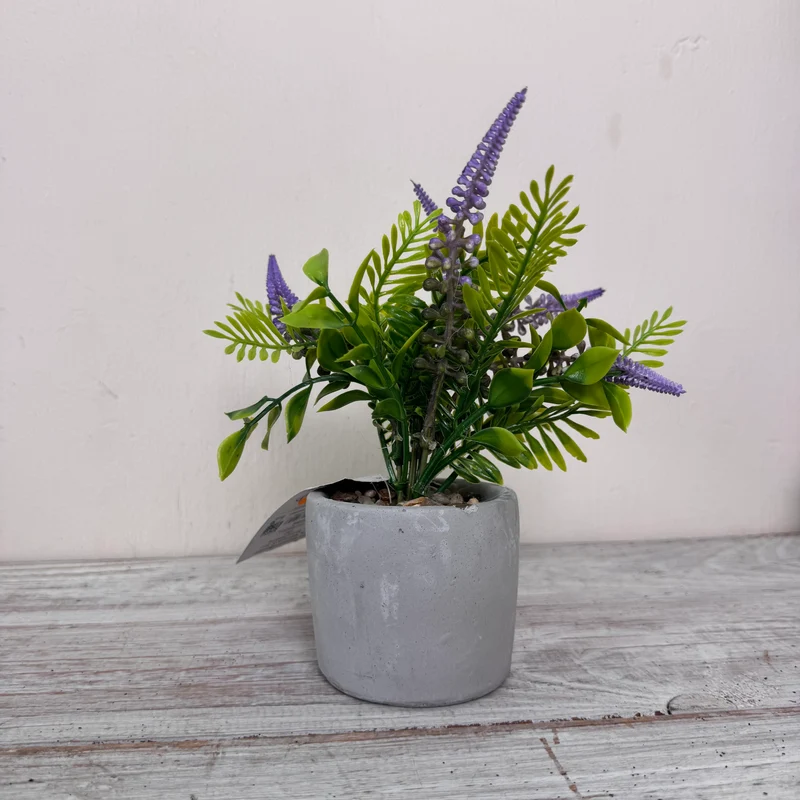 Künstliche Pflanze Lavendel im Zementtopf Deko Blume Lila