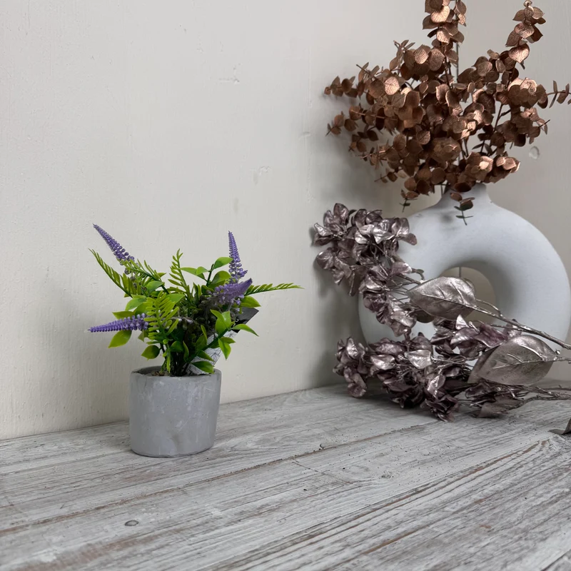 Künstliche Pflanze Lavendel im Zementtopf Deko Blume Lila