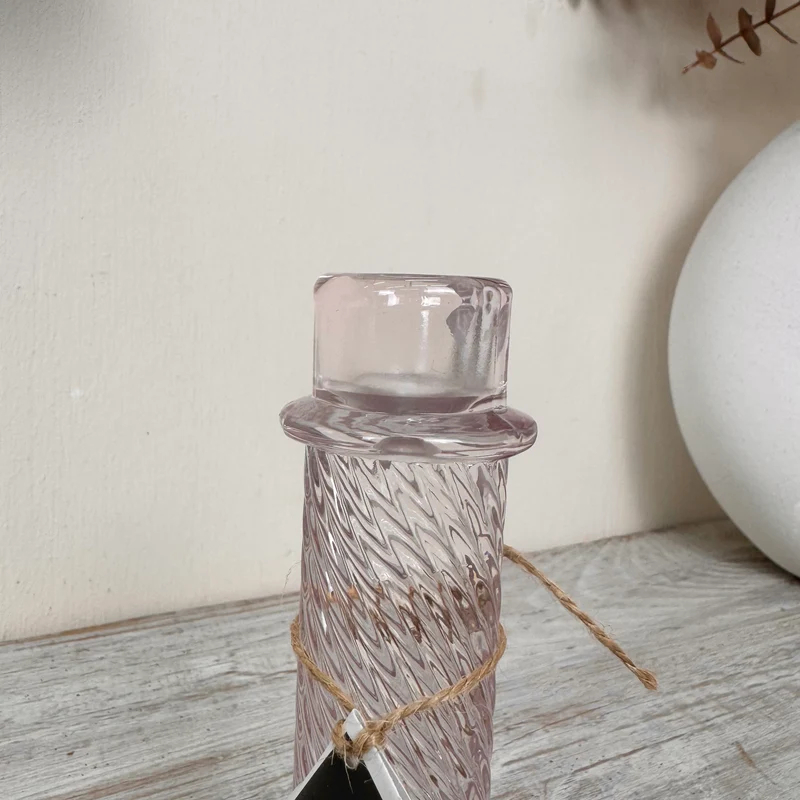 Kerzenhalter Stabkerzenhalter Glas Rosa Twist Vintage Deko Kerzenständer