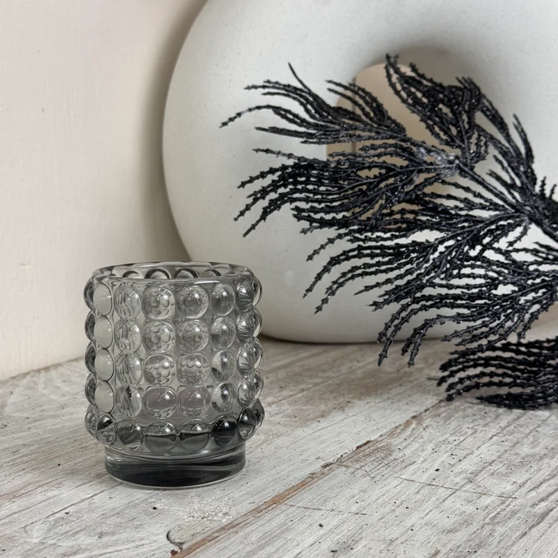 Housevitamin Teelichthalter Windlicht Glas Grau Noppen-Design Kerzenhalter Deko