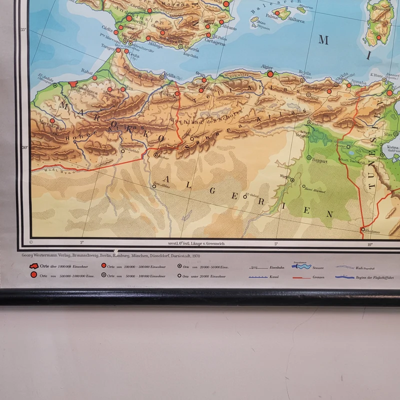 Vintage Schulwandkarte Europa Bodenverhältnisse – Lehrtafel Rollbild Wanddeko