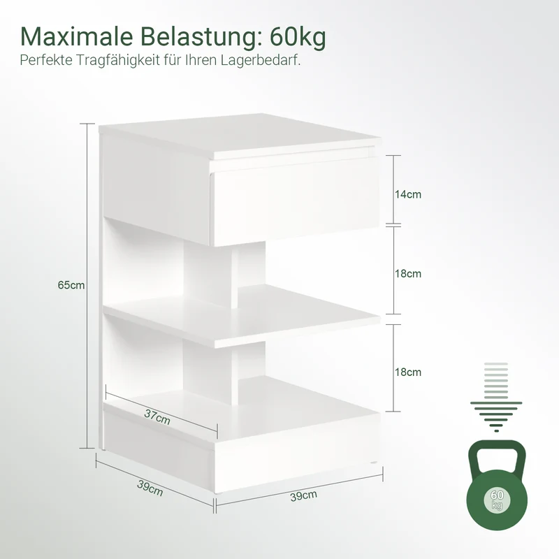 SoBuy | Nachttisch | Fürs Schlafzimmer | Beistelltisch | Kommode Weiß | FBT49-W