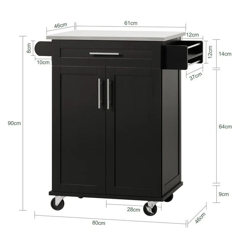 SoBuy Wózek kuchenny ze stalowym blatem FKW110-SCH